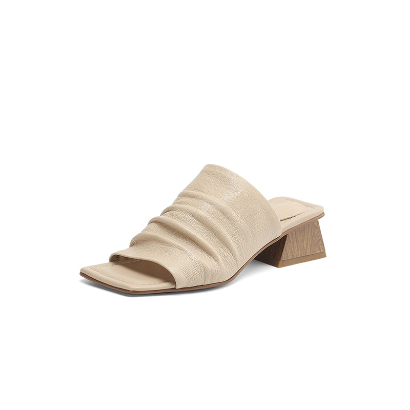 Genuine Leather Block Heel Slip-On Sandals