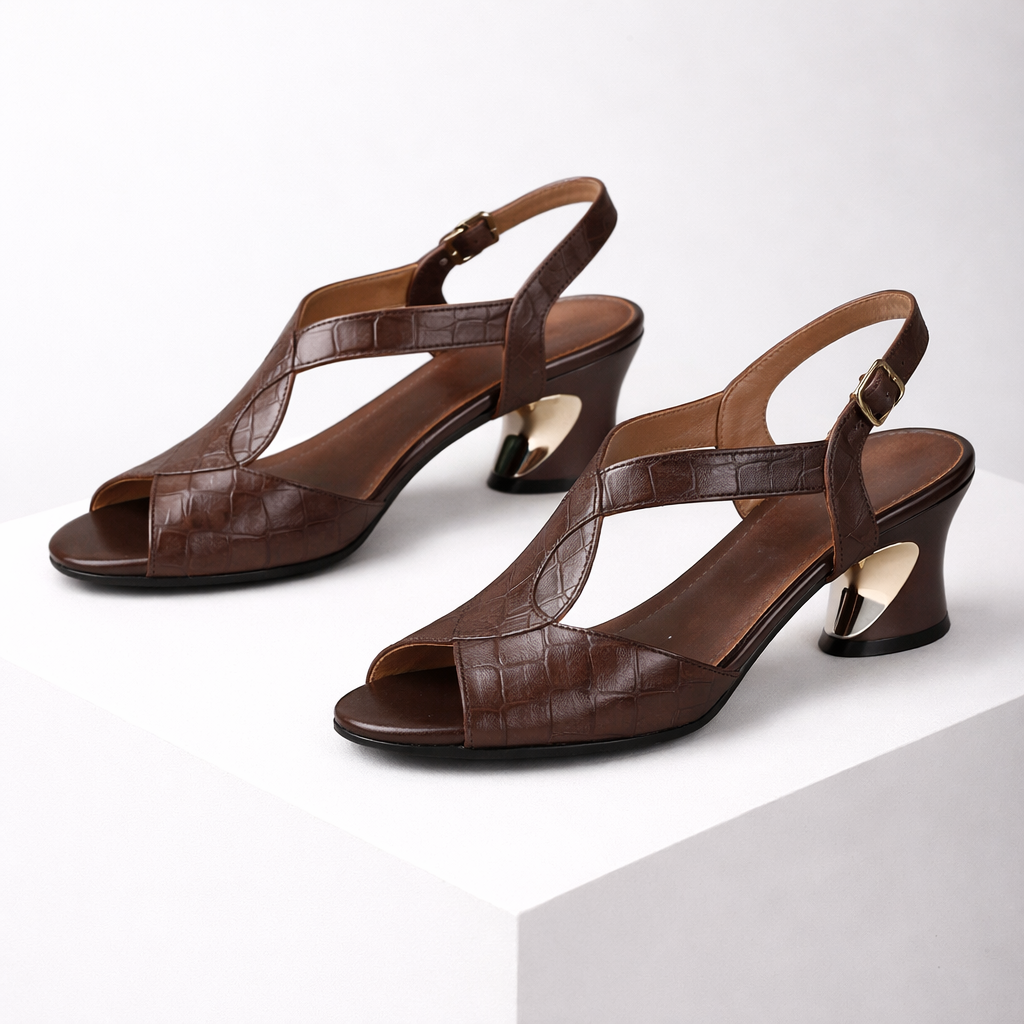 Leather Open-Toe Block Heel Sandals