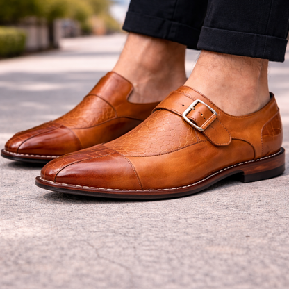 Men's Orthopedic Double Monk Strap Leather Shoes