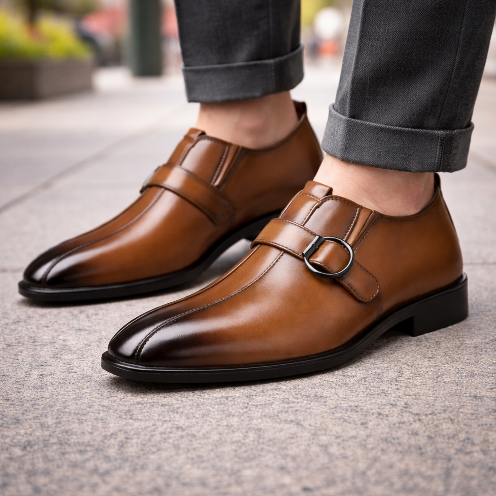 Men's Orthopedic Double Monk Strap Leather Shoes