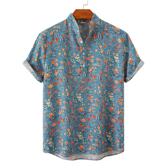 Arden Men’s Short-Sleeved Shirt with Print and Stand-Up Collar