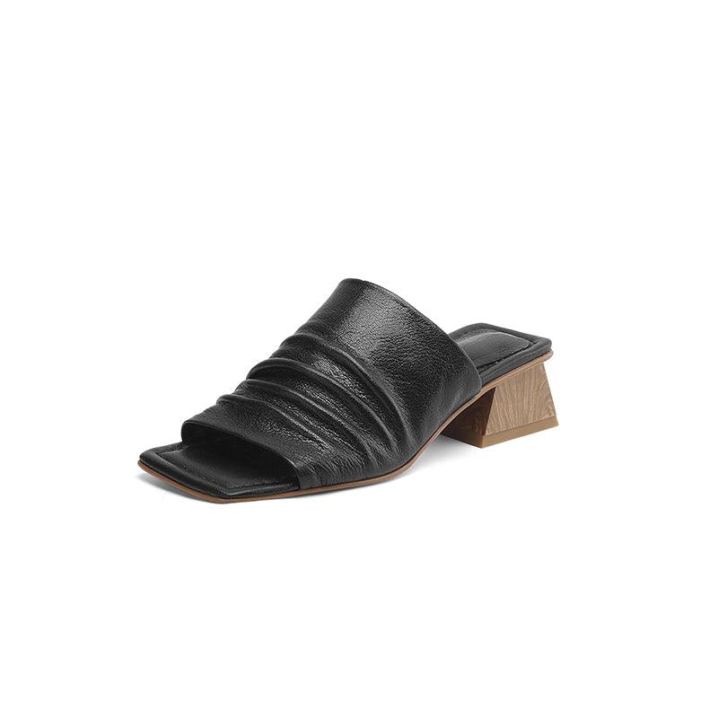 Genuine Leather Block Heel Slip-On Sandals