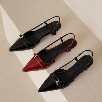 Patent Leather Pointed-Toe Slingback Heels